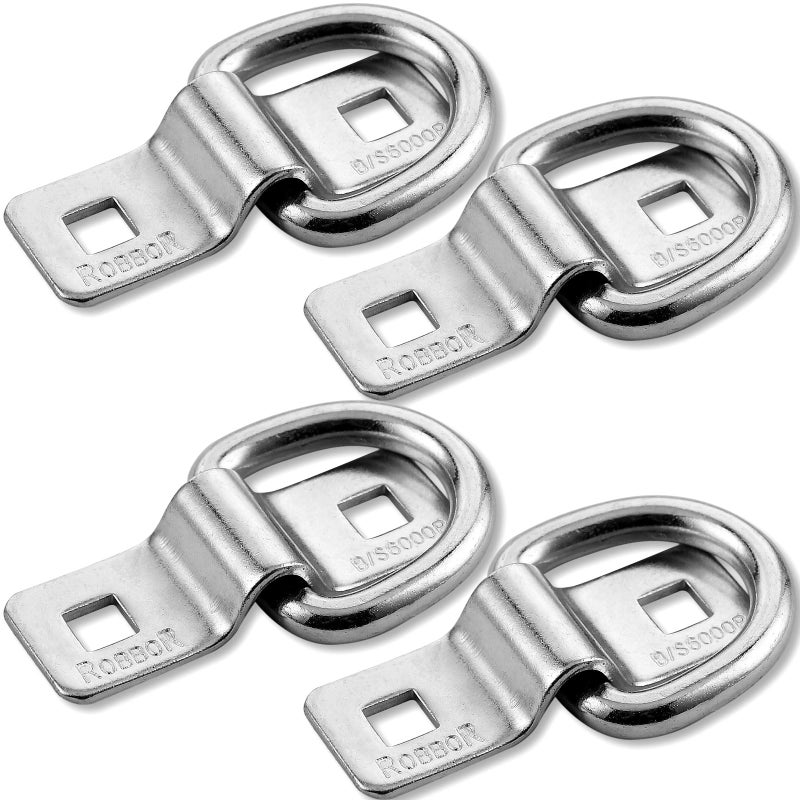 Robbor D Ring,Tie Down Anchor 4 Pk Robbor Surface Mount Tie Down Ring Heavy Duty 6000 Pound Breaking Strength Super Strong Forged Steel for Trailer Cargo Control, Tying Down Motor Bikers,ATV's - Image 1